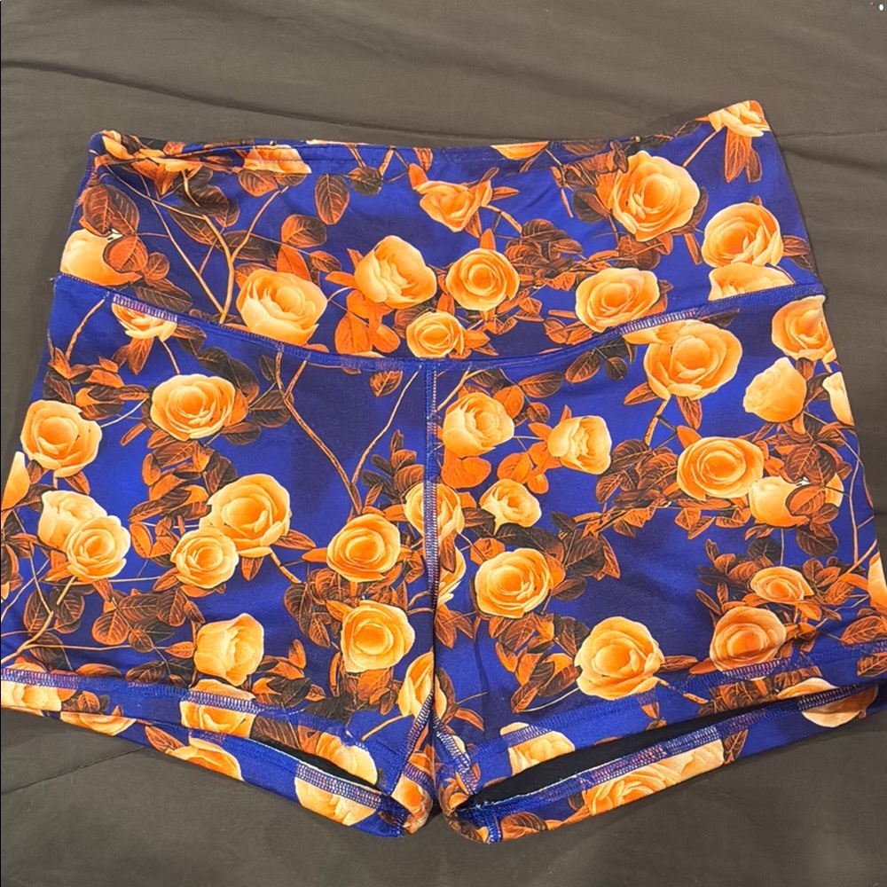 Fleo Women's Athletic Shorts - Blue and Orange Floral
